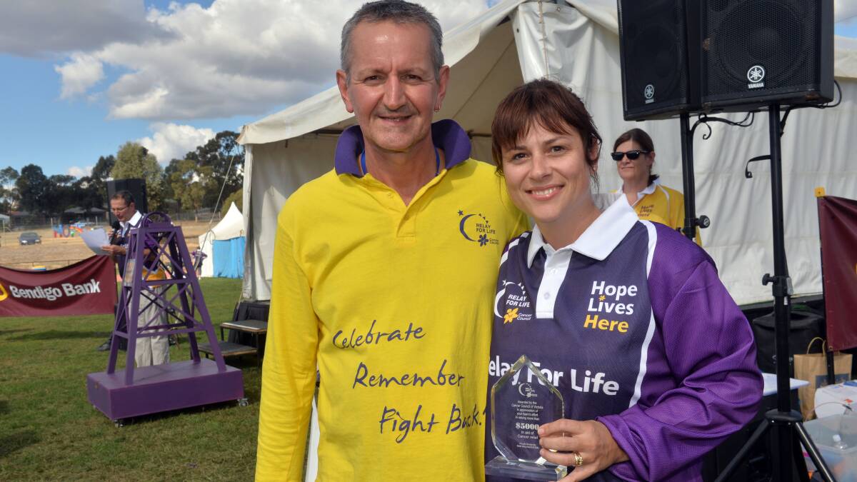 Award for $5000 or more fundraisers
 Rob Kean, Chairman of Bendigo RFL Committee and Emma Gretgrix of Roadrunners
Picture: BRENDAN McCARTHY