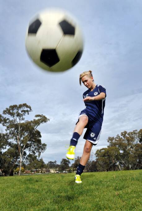 Liz Watkins is in training for the upcoming soccer nationals. Liz is a Victorian soccer team leadership member. 
Picture: Julie Hough
27.07.13