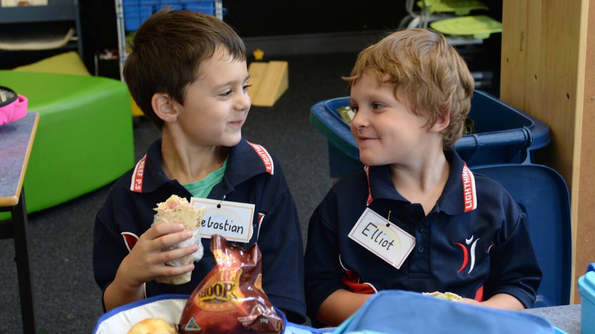 Lightning Reef Primary School Foundation students first day. Sebastian and Elliot.

Picture: JIM ALDERSEY