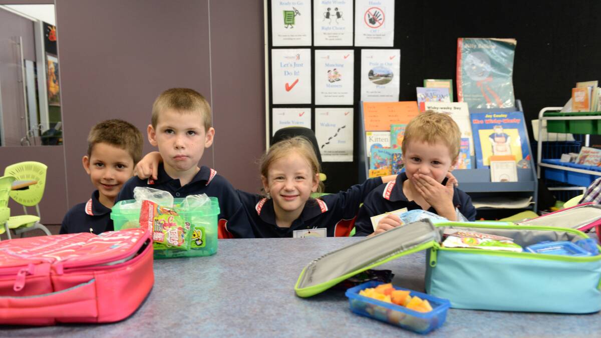 Lightning Reef Primary School Foundation students first day. Liam, Brayden, Mia and Damon.

Picture: JIM ALDERSEY