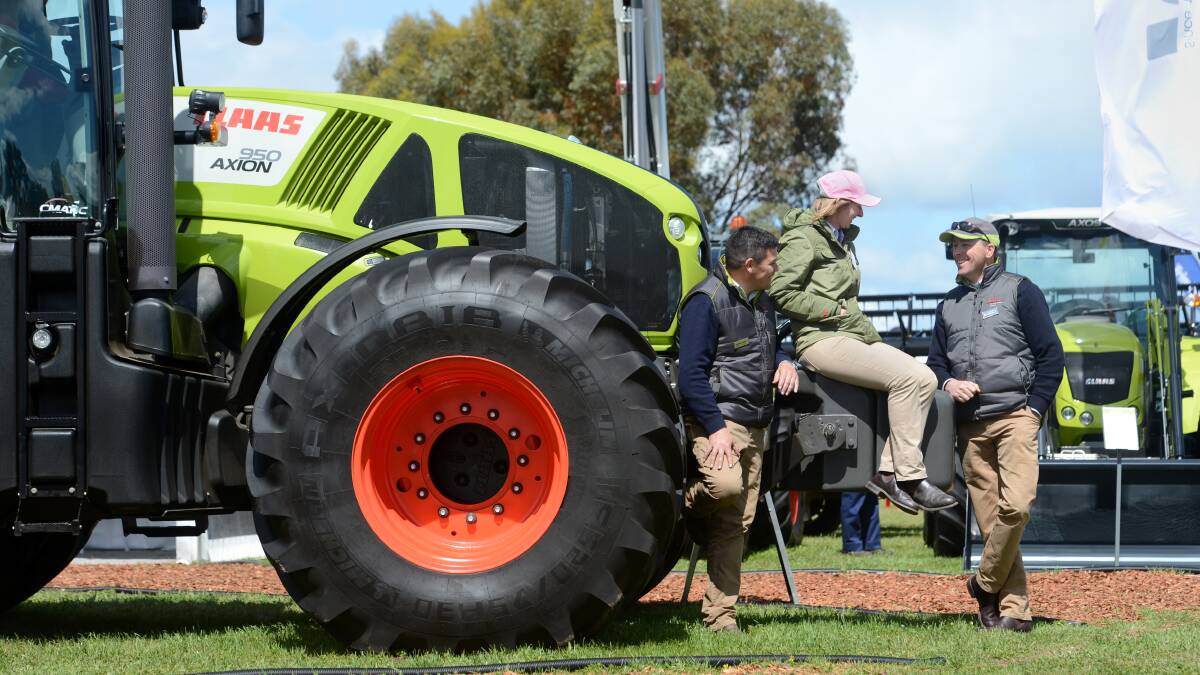 Brendan Caffery, Melissa Freeman and Amos Ferguson from Claas at day 1 of the Elmore Field Days.

Picture: JIM ALDERSEY