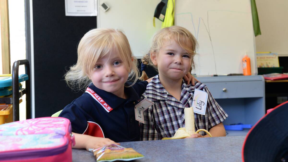 Lightning Reef Primary School Foundation students first day. Lacy and Lily.

Picture: JIM ALDERSEY