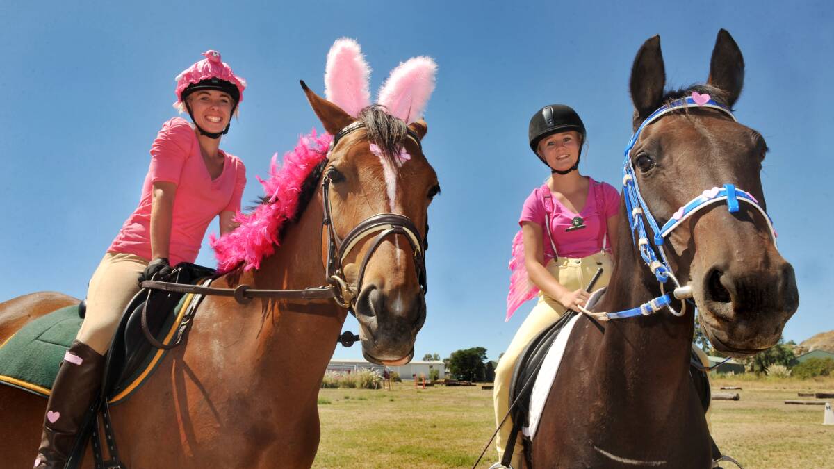 Bendigo Pony Club held a fundraising rally in support of breast cancer research.Horses and their mounts were decked out in pink in support
Shelby Thompson and Emma Lea
Pic Julie Hough 03.03.13
