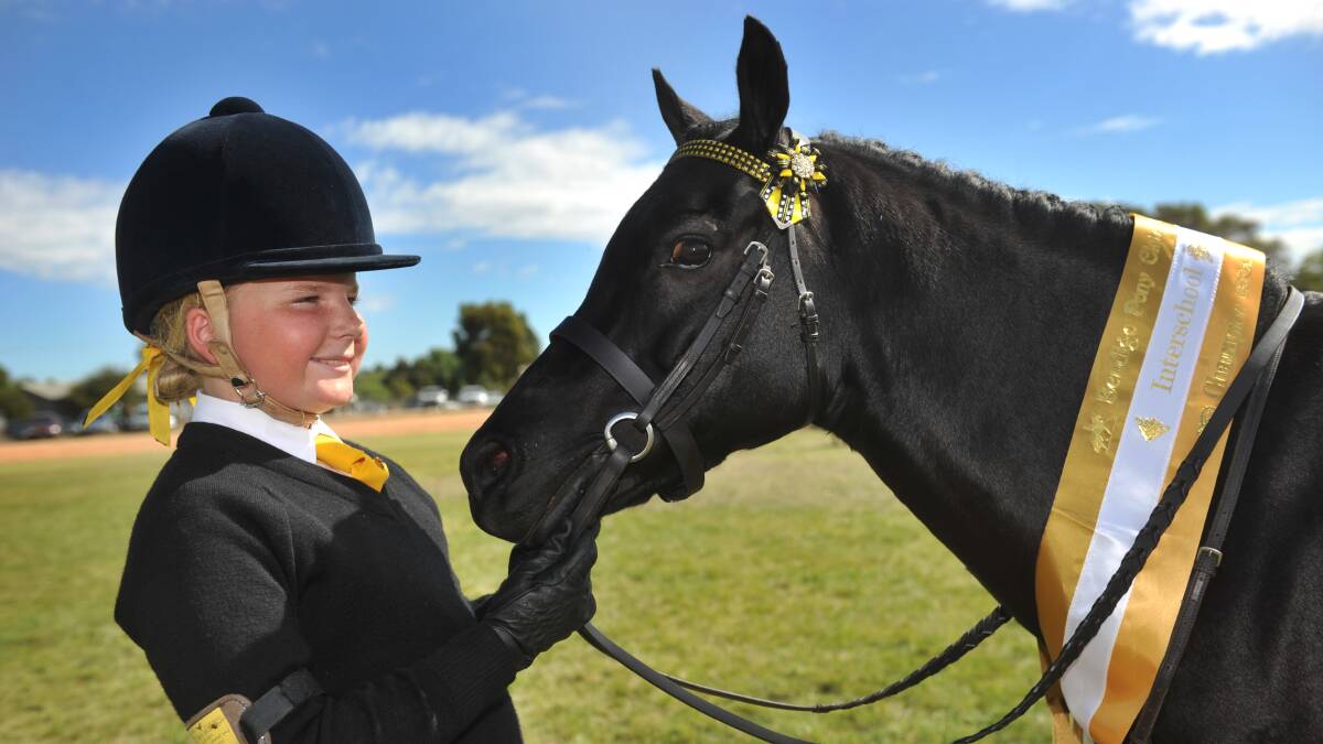 Bendigo Pony Club Interschool Challenge @ the Bendigo showgrounds
Grade 5 student Amy Bachmann from Big Hill Primary won Champion Pleasure Pony and Reserve Champion Primary School Rider with her pony Ziggy.
Pic Julie Hough 14.04.13