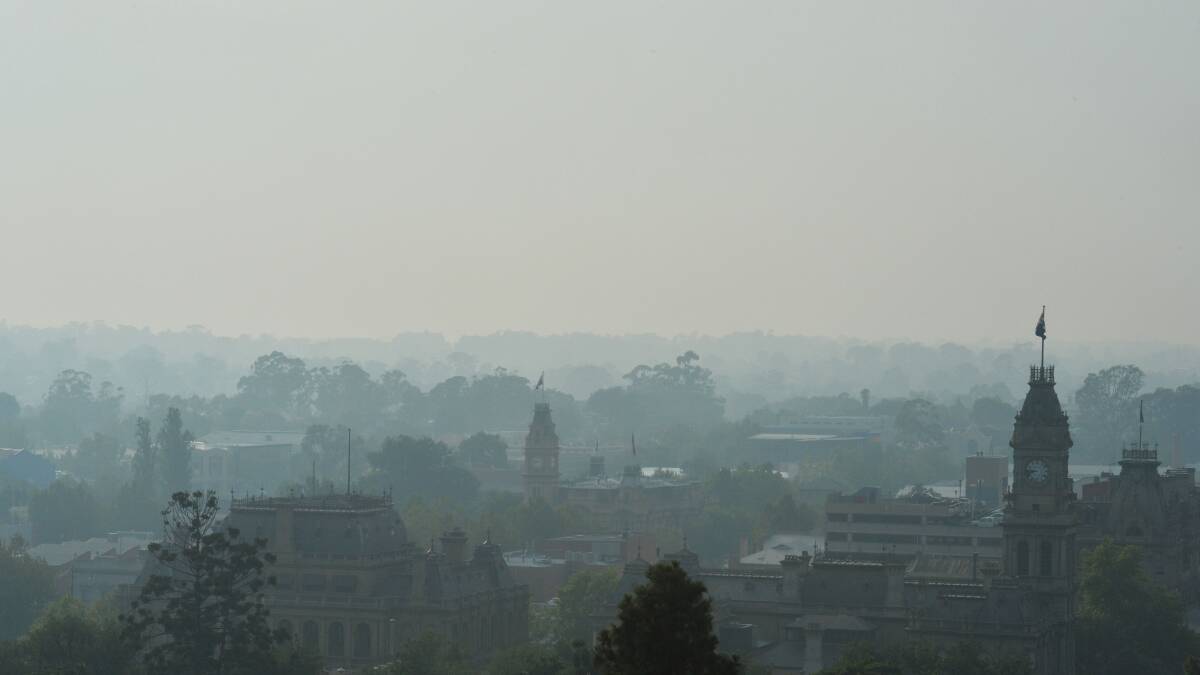 Smoke haze over Bendigo about 8.45 am on Wednesday.
Picture: BRENDAN McCARTHY