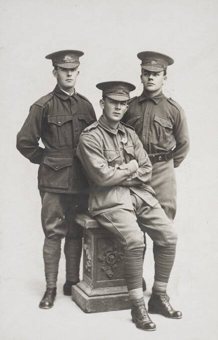 Unknown photographer, David, Edward and Albert Hocking 1916, gelatin silver print. Collection Ted and Pat Hocking.