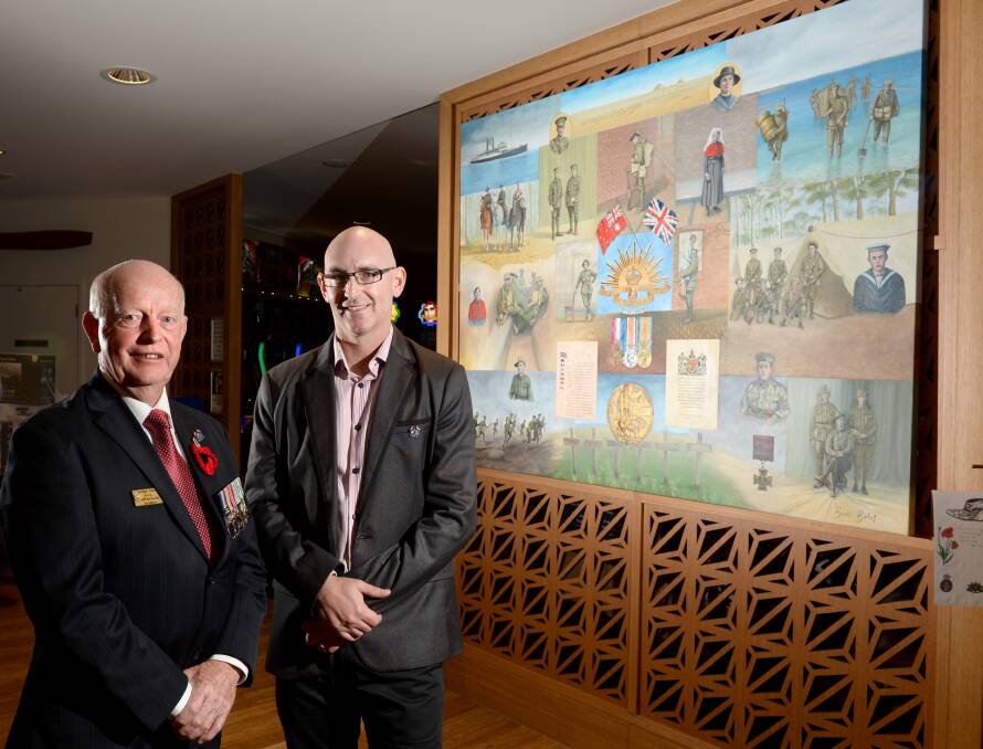 Tribute: RSL president Cliff Richards with artist Brett Belot at the unveiling. Picture: JIM ALDERSEY