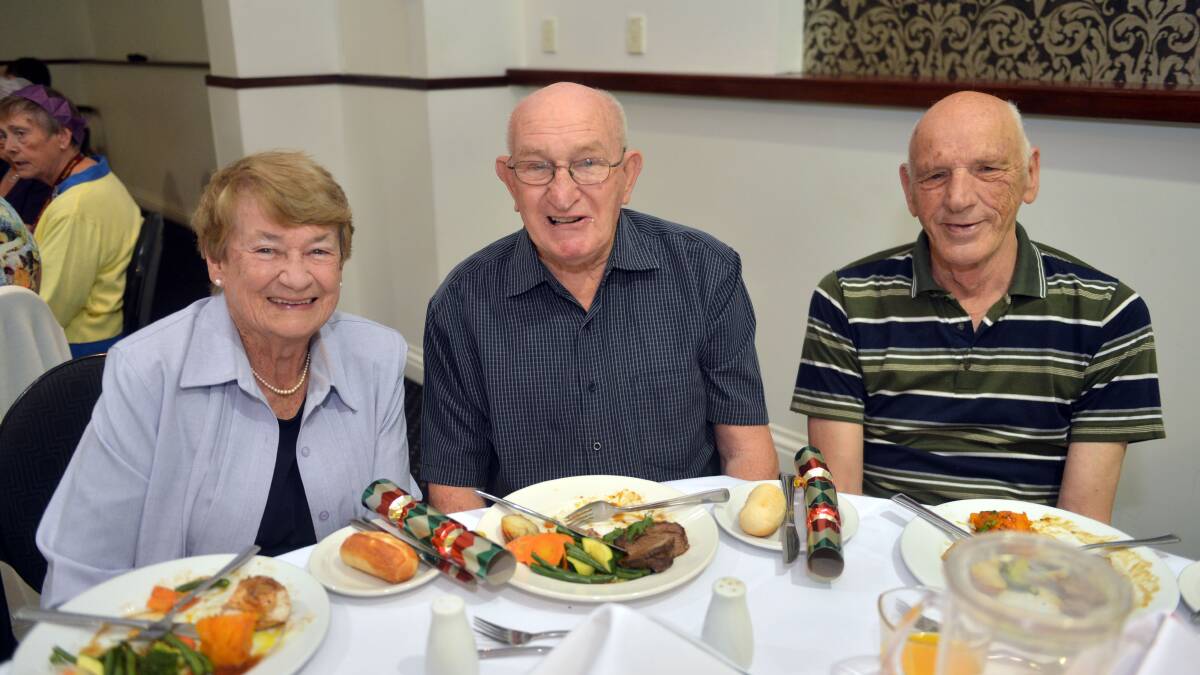 LUNCH: Mary Dole, Syd Hywood and Allan Bennett. Picture: BRENDAN MCCARTHY

121213