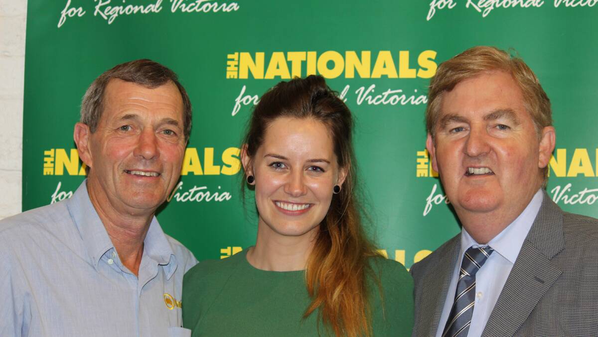 Member for Benalla Bill Sykes, National Party candidate for Euroa Stephanie Ryan and Deputy Premier Peter Ryan. Picture: CONTRIBUTED 
