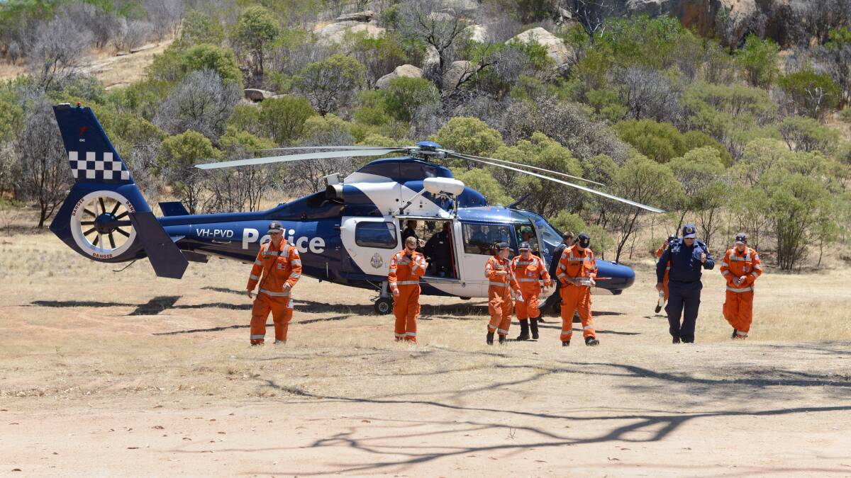 SEARCH: Police and the SES at the base of Mount Korong. Pictures: JIM ALDERSEY
