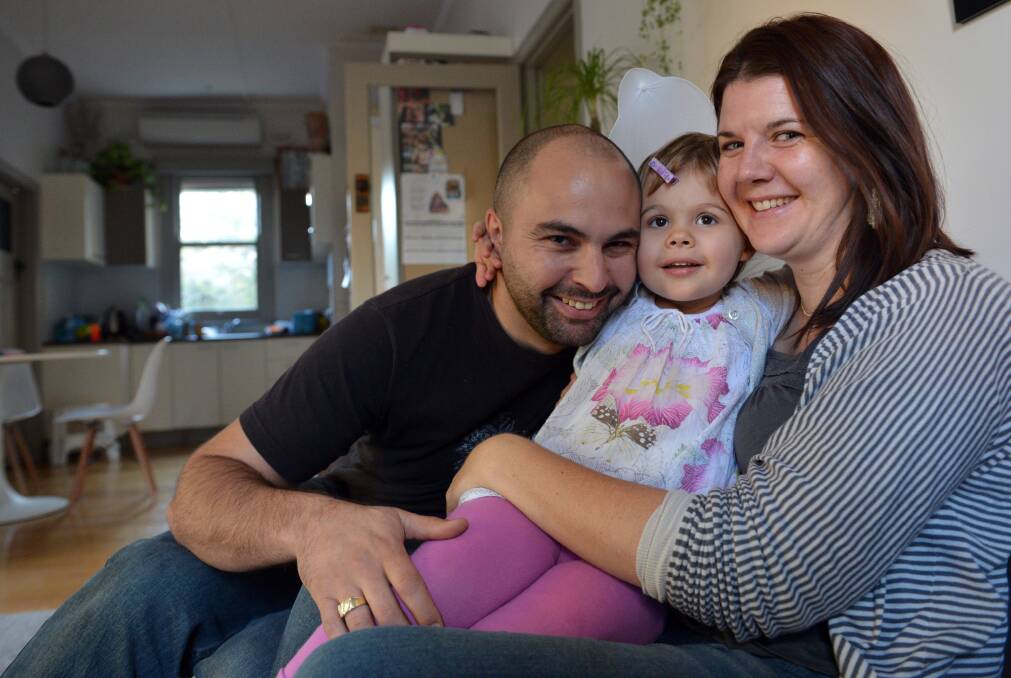 FAMILY: Lucas Cross and Bree McAlpine with their daughter Millicent. Picture: BRENDAN McCARTHY
