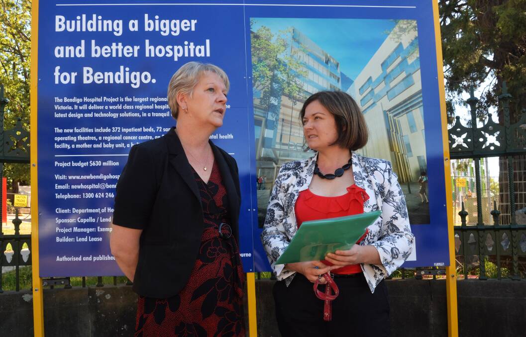 CONCERNED: Maree Edwards and Lisa Chesters outside Bendigo Health.