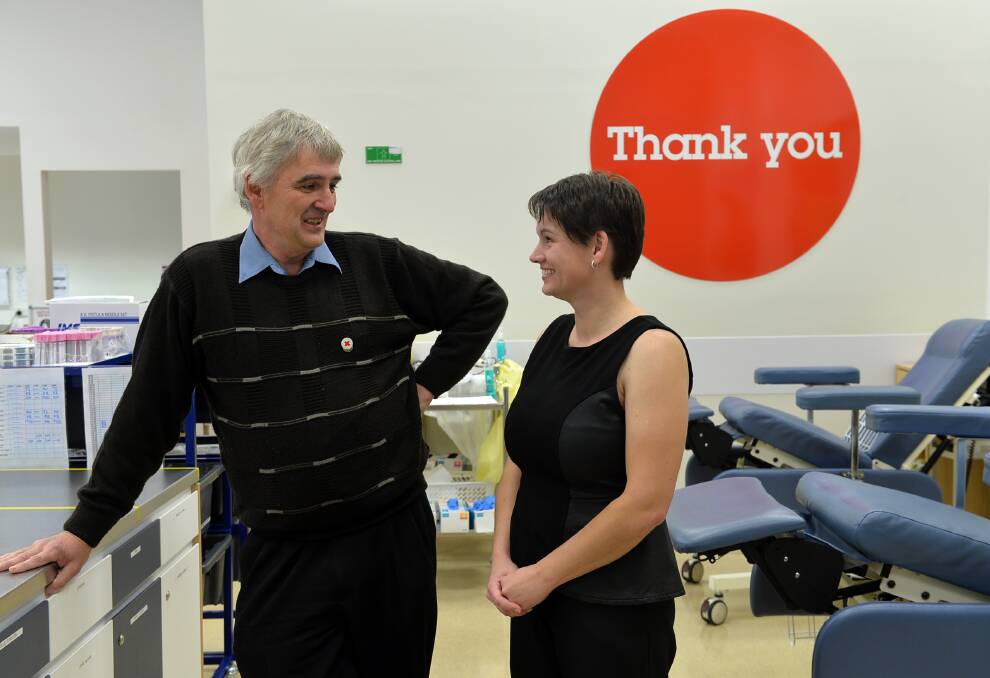 THANKS: Donor Wayne John with blood service spokeswoman Shae Smith. Picture: BRENDAN McCARTHY