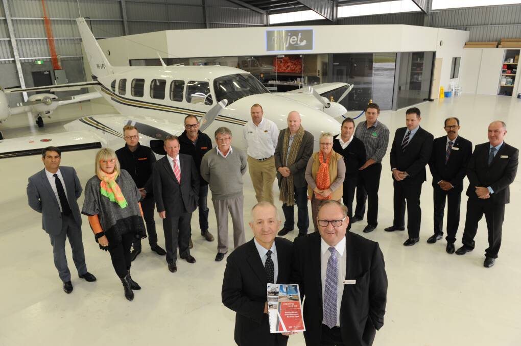 CALL FOR SUPPORT: Bendigo business leaders at the Bendigo Airport. Picture: CONTRIBUTED
