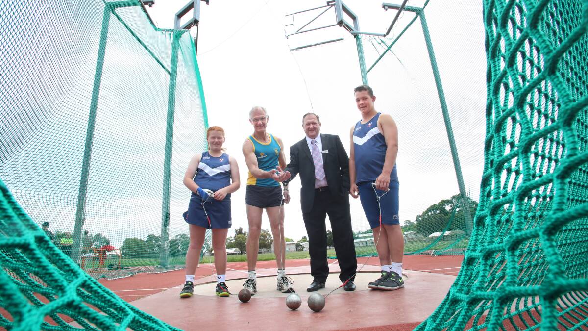 CAGE UPGRADE: Olivia Graham, 13, Hunter Gill, 65, City of Greater Bendigo Mayor Barry Lyons and Chris Browne, 15. Picture: PETER WEAVING