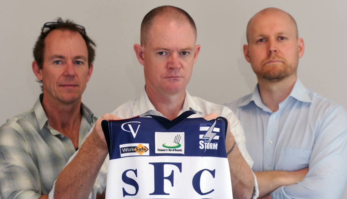 SPEAKING OUT: Steve Womersley, Chris Casey and Peter Noble after Storm's recent commitment to the sponsorship following the signing of controversial former St Kilda forward Stephen Milne.

