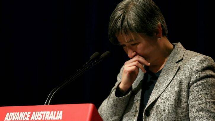TEARFUL: Senator Penny Wong becomes emotional during the Labor debate. Photo: ALEX ELLINGHAUSEN