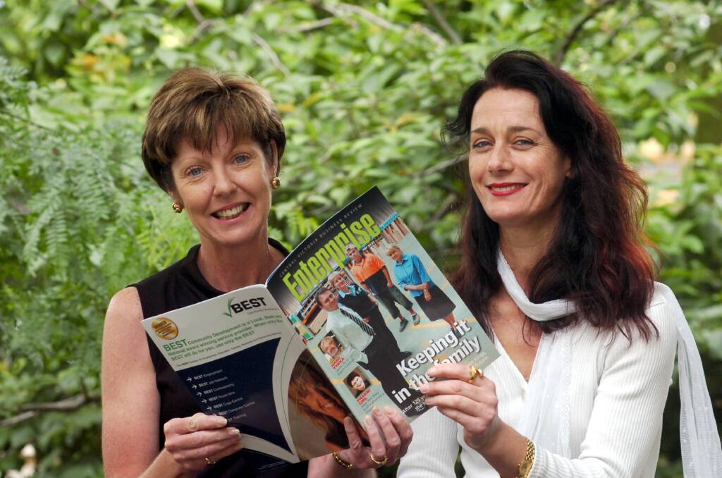 Advertising Manager Margot Falconer and Editor Leanne Younes with The Advertiser's latest publication. Picture ; PETER HYETT.