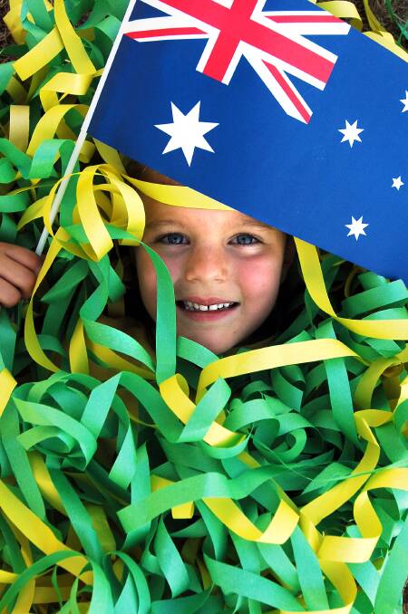 Five year old Jamie Whitewood from Eaglehawk gets into the Australia Day spirit during the celebrations at Eaglehawk.
pic by Andrew Perryman on Thur 26th Jan 2005.