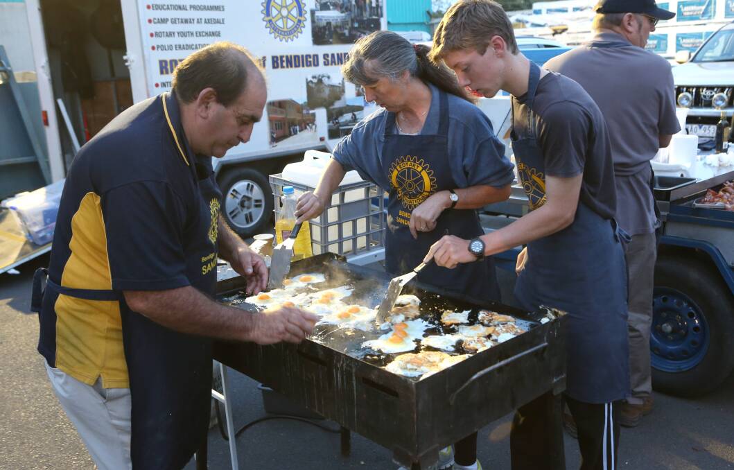 Bendigo Sandhurst Rotary egg cookers Marcus Cleever, Justin Cornwill and Josh Sloane.