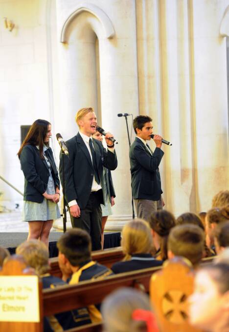 Lewis Beer and Isaiah Firebrace from St Josephs College Echuca senior vocal group. Picture: JODIE DONNELLAN 