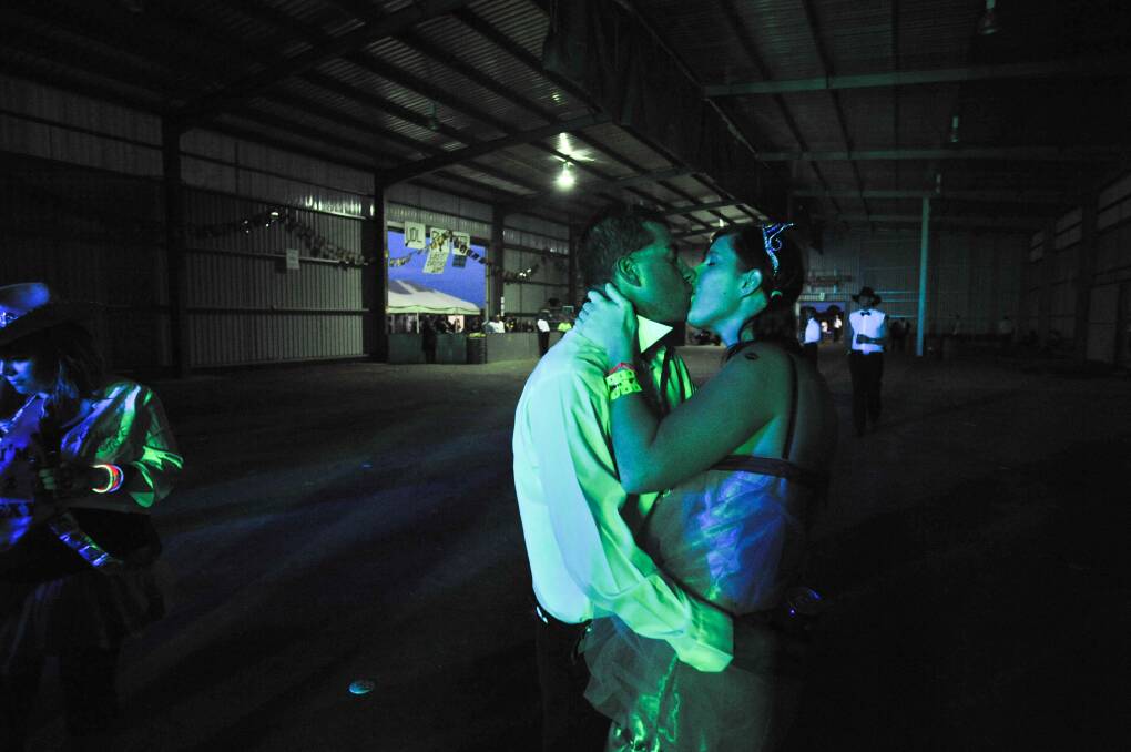 James Atkins and Olivia Holmes from Bendigo share a quiet moment during the ball
Elmore Summer Sendoff BNS Ball. 
pic alex ellinghausen 06/03/10