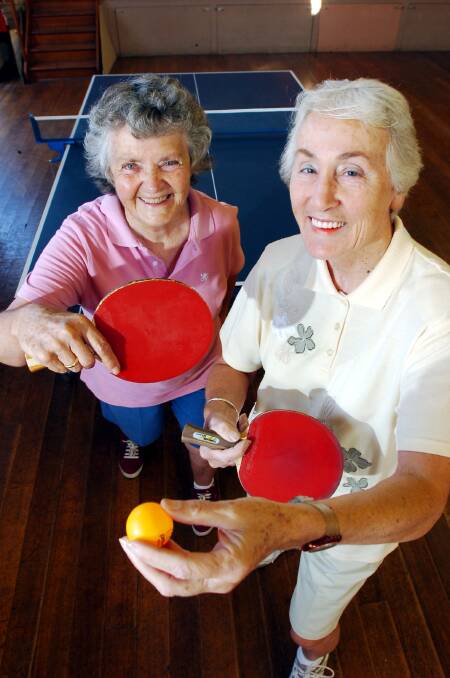 Margot Jones and Jean Fadersen play weekly tabletennis at the Uniting Church Hall.
pic by Andrew Perryman on Wed 25th Jan 2006.