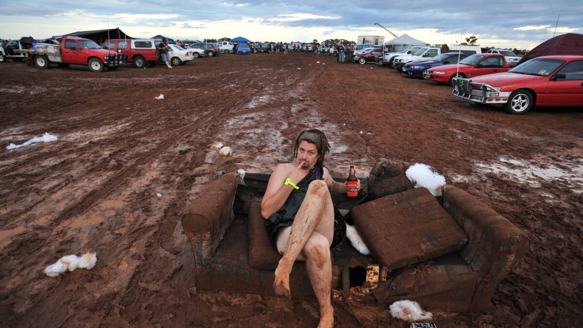 Jared Farrow from Bendigo attended his second B & S Ball which got very muddy due to all the rain we received during the weekend. 
pic alex ellinghausen 06/03/10