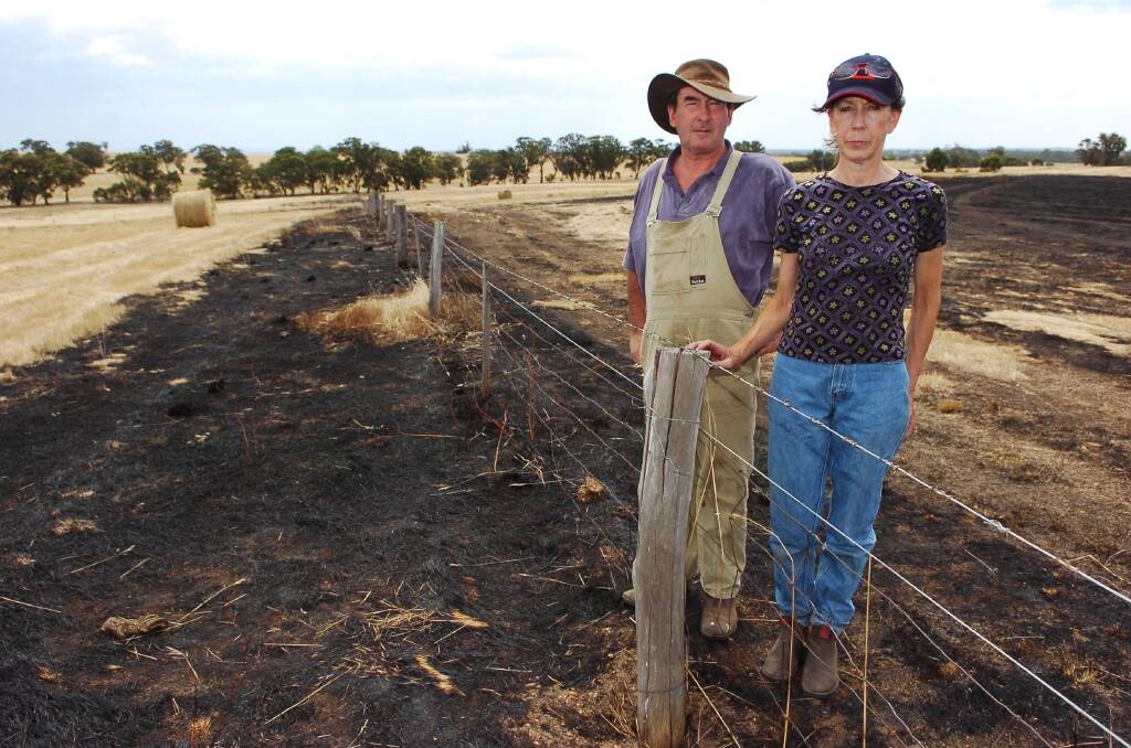 A fire sparked by a tree falling on a power line has destroyed part of David & Celia Gregory's property. pic ; LAURA SCOTT.