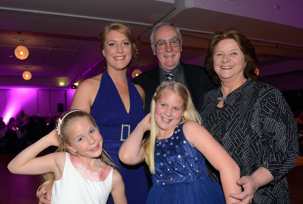 Nicole Ferrie with her parents Bob and Diane Ferrie and her children Charlotte and Emily. Picture: JULIE HOUGH