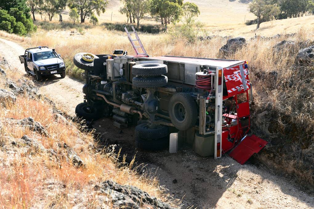 A CFA firetruck rolled over at Werona. Pictures: JULIE HOUGH 