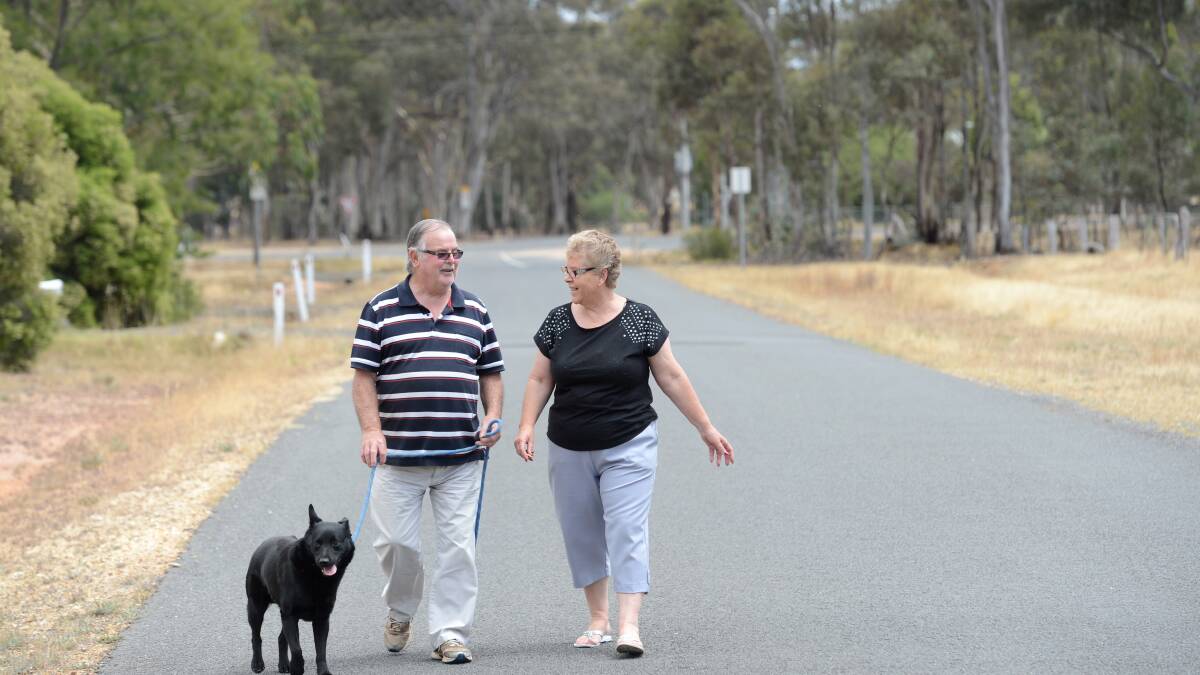 FAME: Len and Carol Hobday with Lucky, the father of two dogs that will star in the new Red Dog movie. Picture: JIM ALDERSEY 