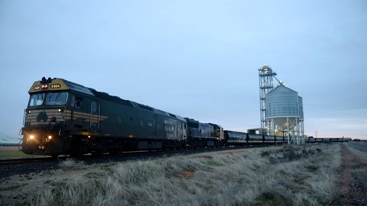 ROLLING ON: A train leaves from Woorinen South full of grain bound for the port of Melbourne. The section of railway line is part of the Murray Basin Rail Project.