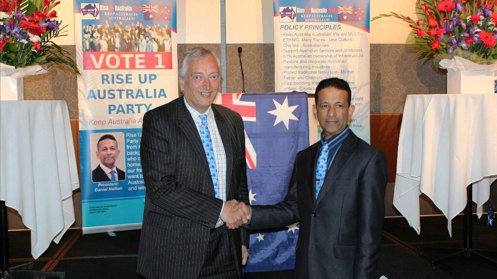 Christopher Monckton with Rise Up Australian Party president Daniel Nalliah. The pair will be in Bendigo this Friday.