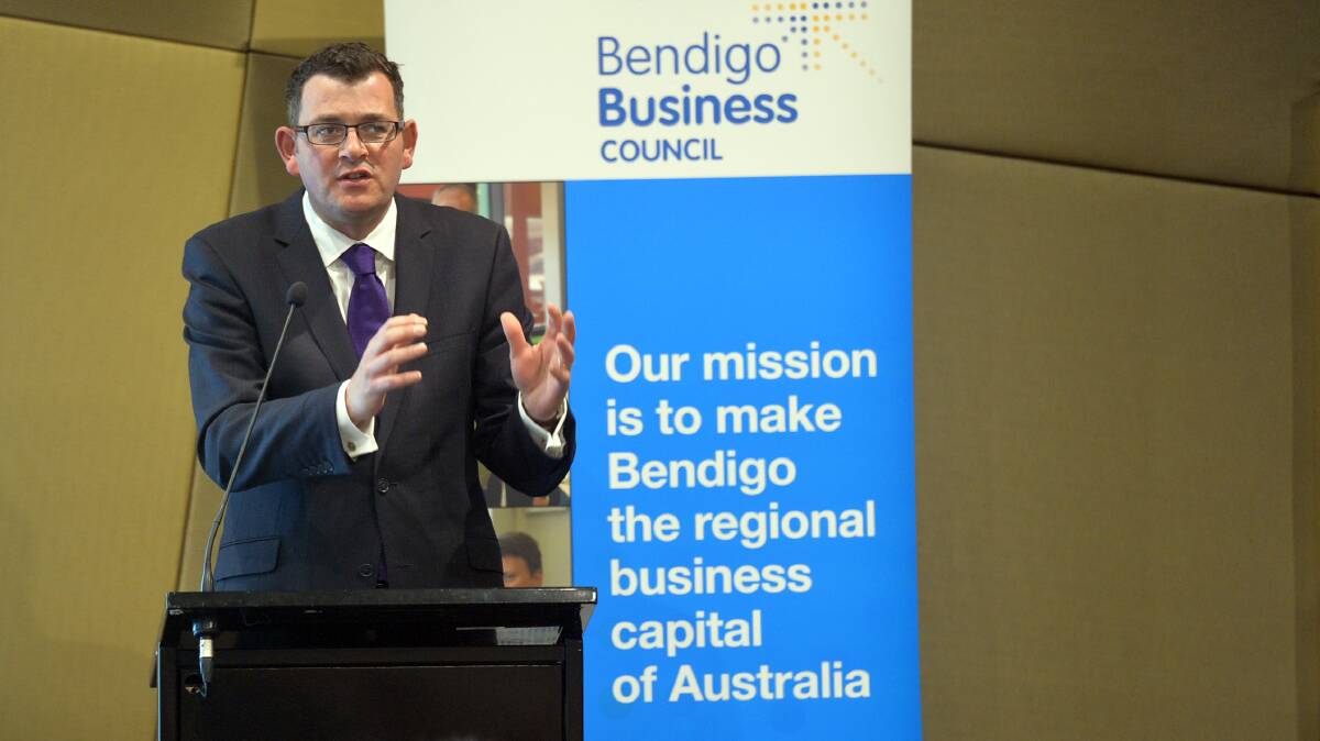 RATTLING THE CAGE: Opposition leader Daniel Andrews addresses the Bendigo Business Council at the Foundry Hotel on Friday. Picture: BRENDAN McCARTHY