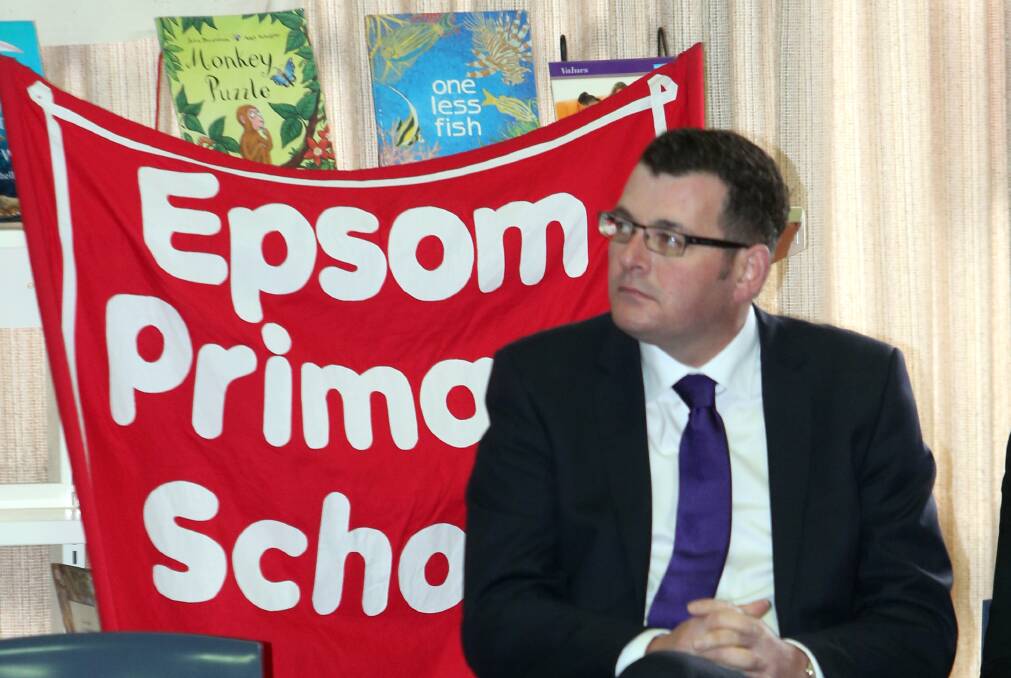 Daniel Andrews during a visit to Epsom Primary School last year, when he made a commitment to rebuild the school. Picture: GLENN DANIELS