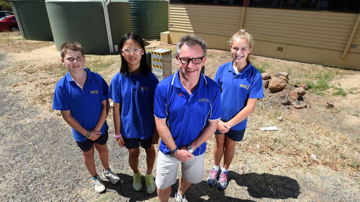 FUTURE: Huntly Primary School principal Craig Burnett with students in a part of the school that could be expanded for future growth. Picture: JODIE DONNELLAN