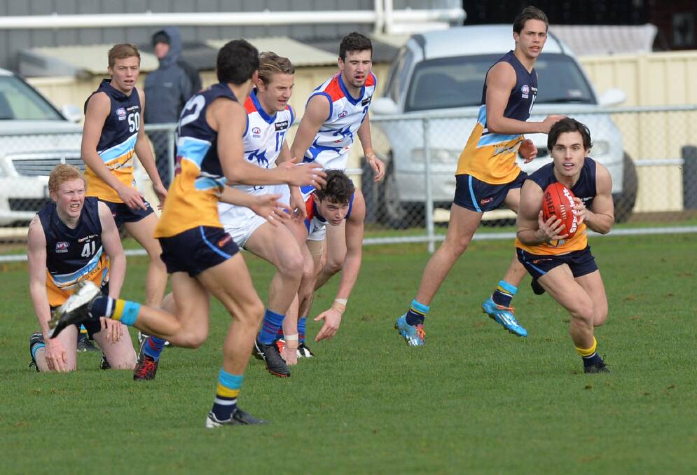 Jacob Chisari wins possession in the Bendigo Pioneers clash with Eastern Ranges. It was Chisari's first TAC Cup game this season. 