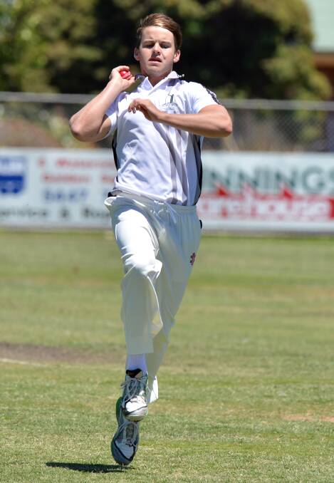 Maryborough's Jacob McDowell bowls in the clash with Northern District Colts at Dower Park in Kangaroo Flat. 