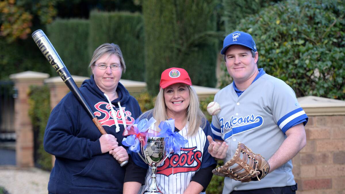 SPECIAL OCCASION: Scots Baseball Club president Lana Harrison, Julie Smith and Falcons player and vice-president Jason Harriage. Picture: JIM ALDERSEY