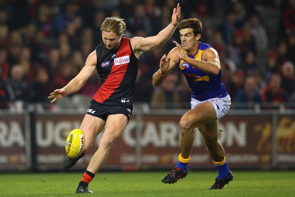 KICKING ON: Ariel Steinberg in action for Essendon in the AFL clash with West Coast Eagles. Picture: GETTY 