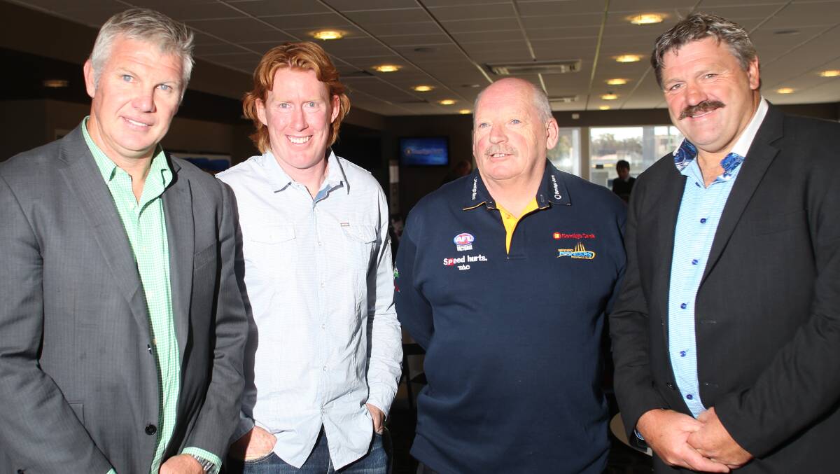 Danny Frawley, Cameron Ling, Bendigo Pioneers regional manager Ray Byrne and Brian Taylor at the Pioneers season launch held at Chaser's Function Centre, Lord's Raceway. 