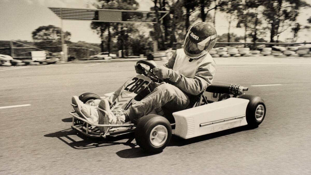 Mick Smith from the Eastern Lions Kart Club practises in the lead-up to the Dragon City Titles run at the Bendigo Go-Kart Club's circuit in West Bendigo. 