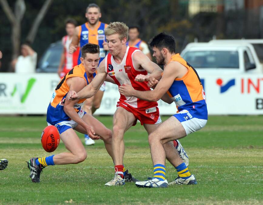Action from the Bendigo Football League's round two clash between South Bendigo and Golden Square at Kennington's Harry Trott Oval. 