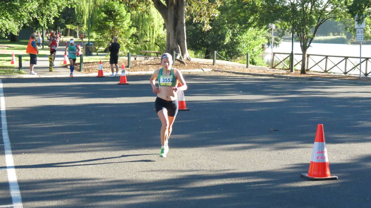 Lisa Davis continued her great form in the Oceania Masters half-marathon in Bendigo. Picture: HUNTER GILL 