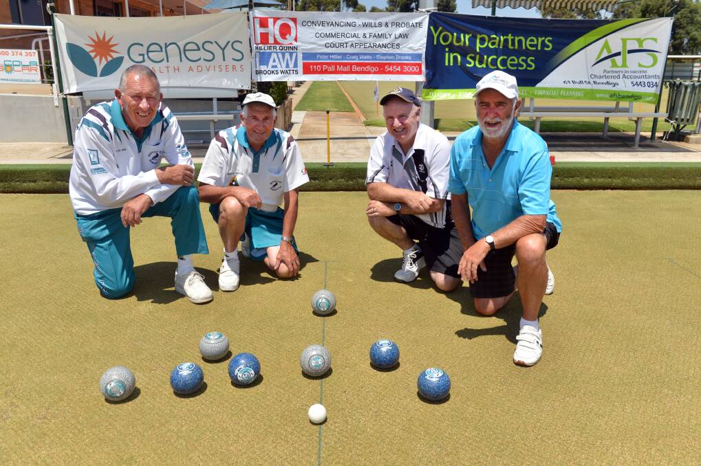 ON THE GREEN: Peter Judd, Daryl Watts, Steve Fuller and Ian Vlaeminck at Bendigo East Bowling Club. 