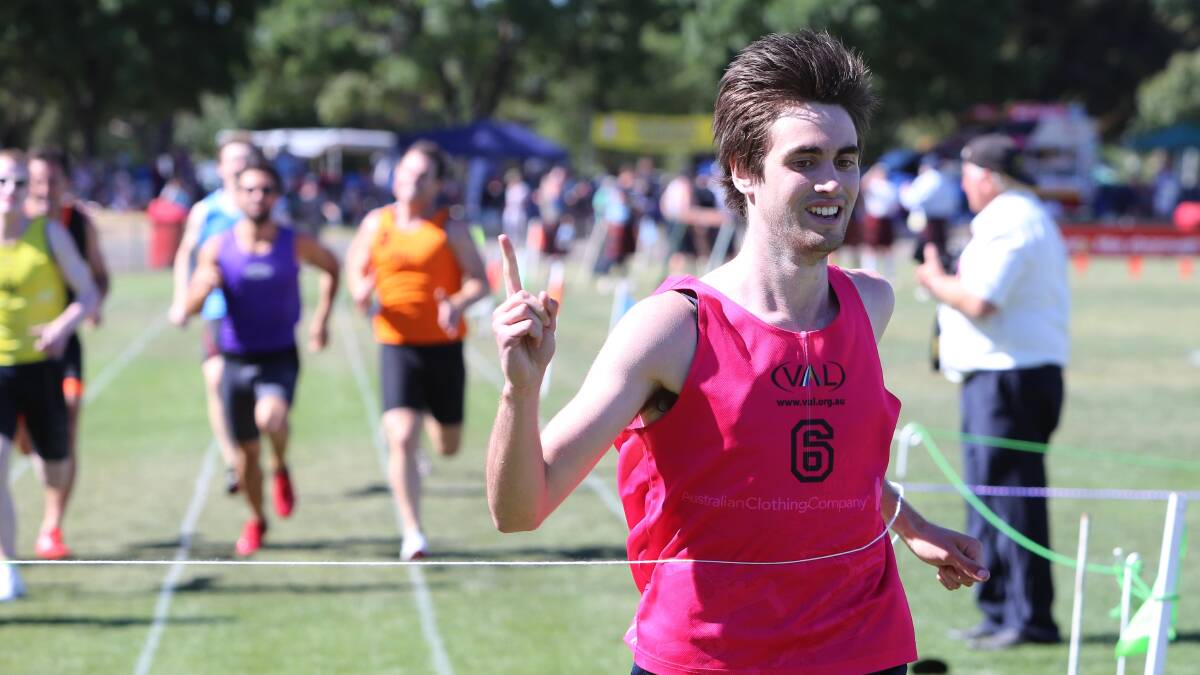 VICTORY: Strathfieldsaye's Mitchell Hocking wins the open 400m at this year's Maryborough Gift carnival on the Princes Park track. Picture: PETER WEAVING