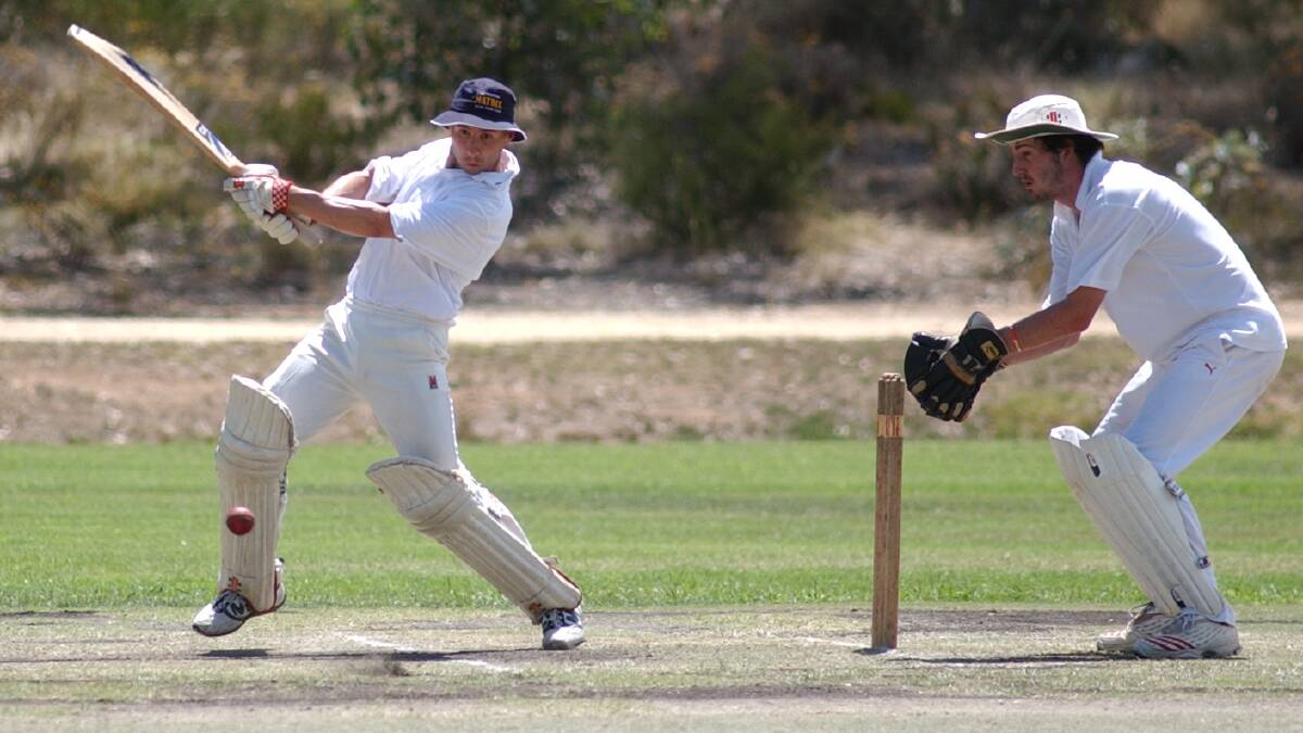 Leongatha's Dean Harris hits the ball through mid-wicket in the 2006 clash with Daylesford at Strathdale's Bell Oval. 