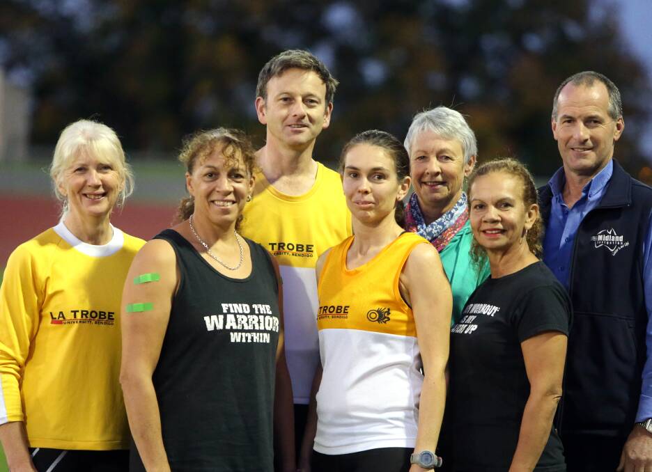 SET FOR CHALLENGE: Bendigo University clubmates Jenny Buchanan, Steph Armstrong, Ross Douglas, Melissa Douglas, Marion Carter, Sue Briggs and David Grimes will contest this weekend's Great Ocean Road Run. Picture: GLENN DANIELS 