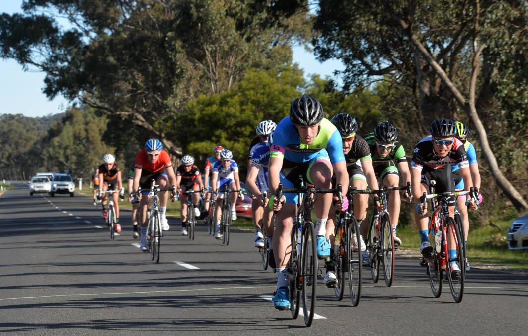 EXCITING TUSSLE: Wade Edwards wins the sprint on Emu Creek Road in the fifth and final stage for A-grade. Edwards was third overall in the Merv Dean Memorial Tour. Pictures: BRENDAN McCARTHY